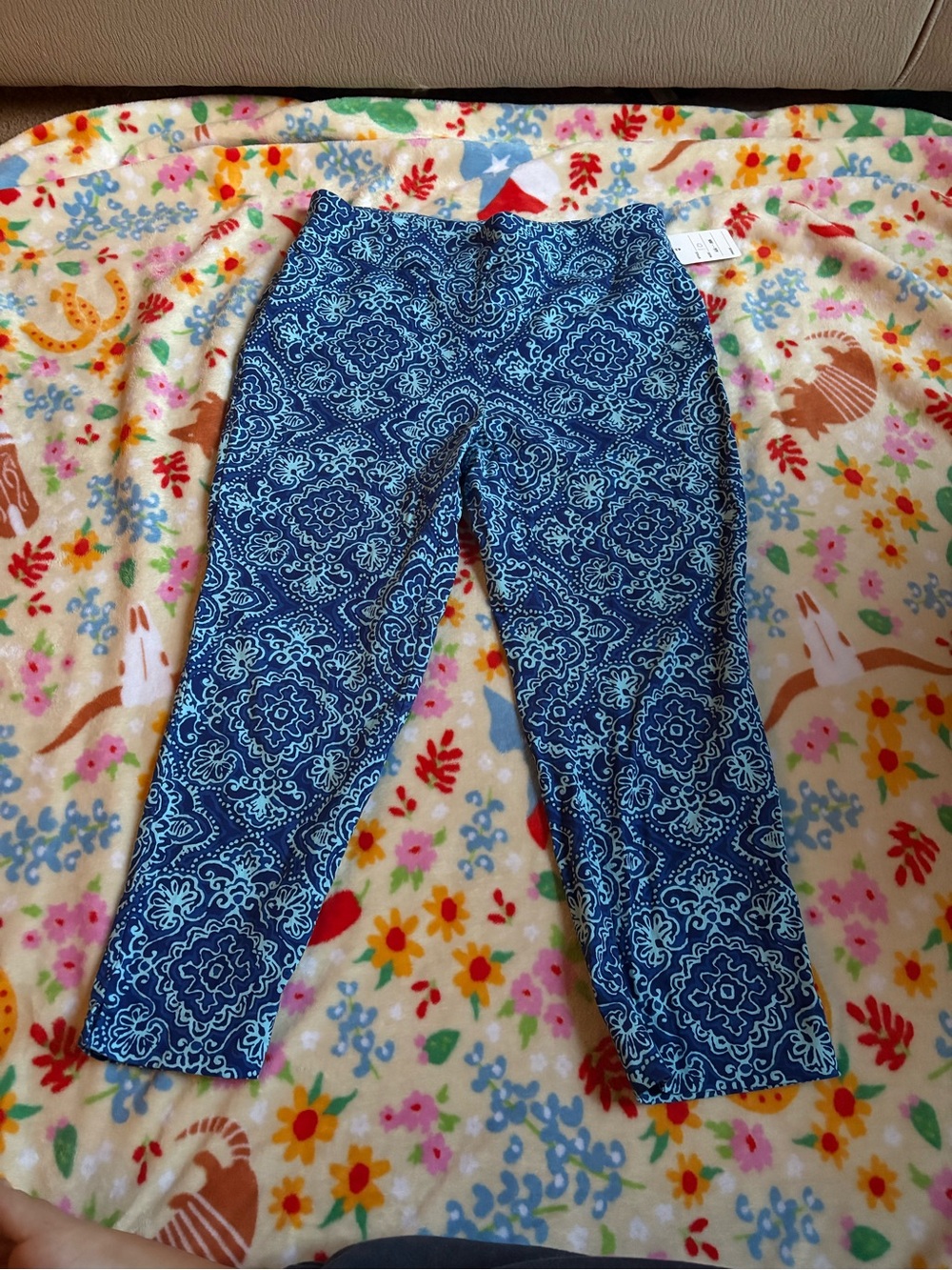 Women's Navy Blue Printed Cropped Pants